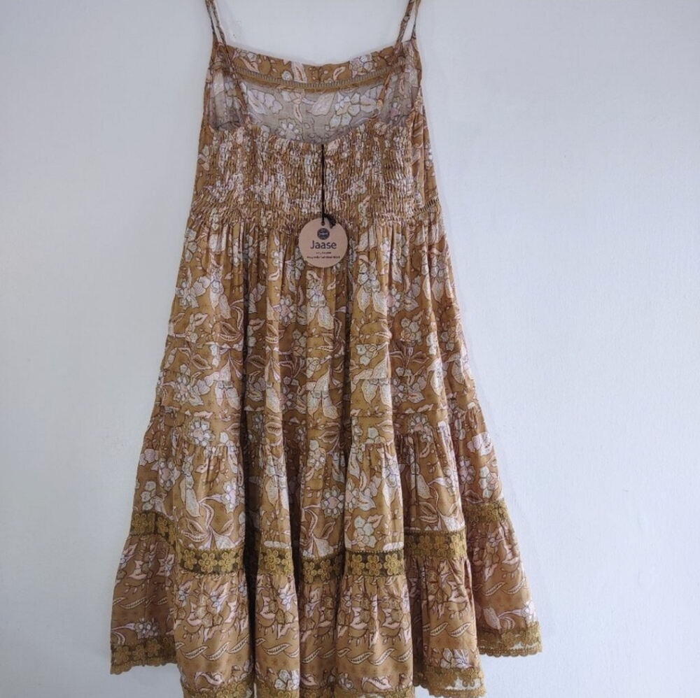Jaase Boho Tiered Golden Yellow Tiered Mini Dress | NWT| Size Medium - Picture 5 of 11